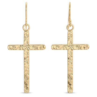 Long Gilded Cross Earrings