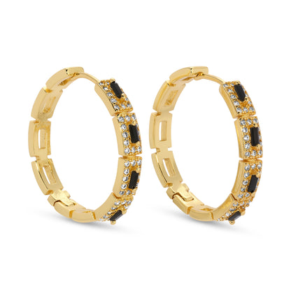 Baguette Accented Rectangle Pave Large Huggies