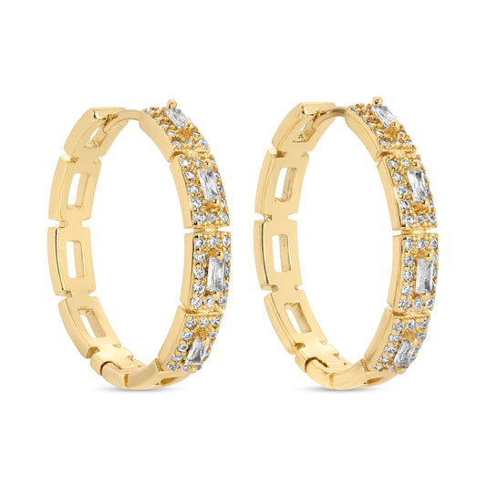 Baguette Accented Rectangle Pave Large Huggies