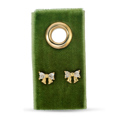 CZ Bow Studs on Velvet Gift Tag