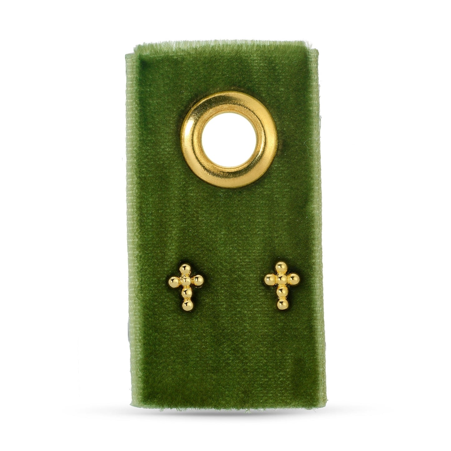 Petite Dot Cross Studs on Velvet Tag