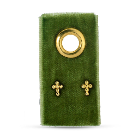 Petite Dot Cross Studs on Velvet Tag