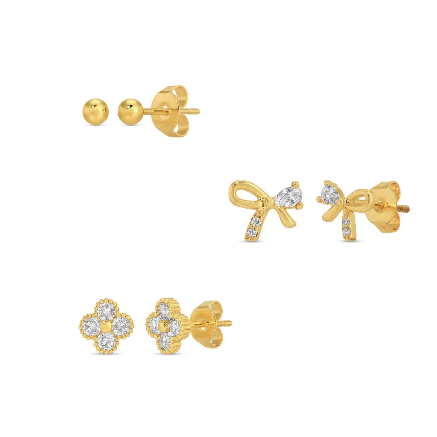 Set/3 Bow Accented Stud Set on Velvet Tag