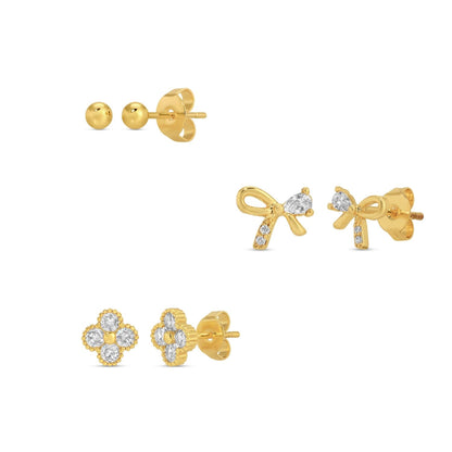 Set/3 Bow Accented Stud Set on Velvet Tag