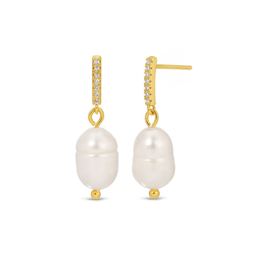 Dazzling Pave Bar & Pearl Drop Earrings