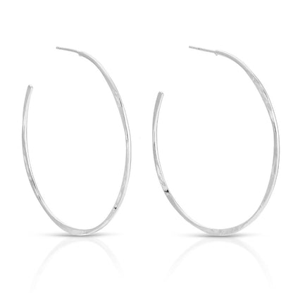 Silver hoop earrings on a white background