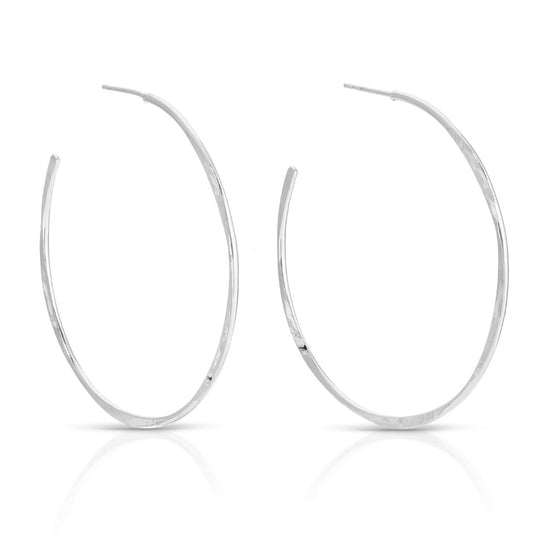 Silver hoop earrings on a white background