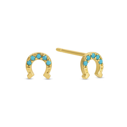 Light Blue Horseshoe Studs On Velvet Gift Tag