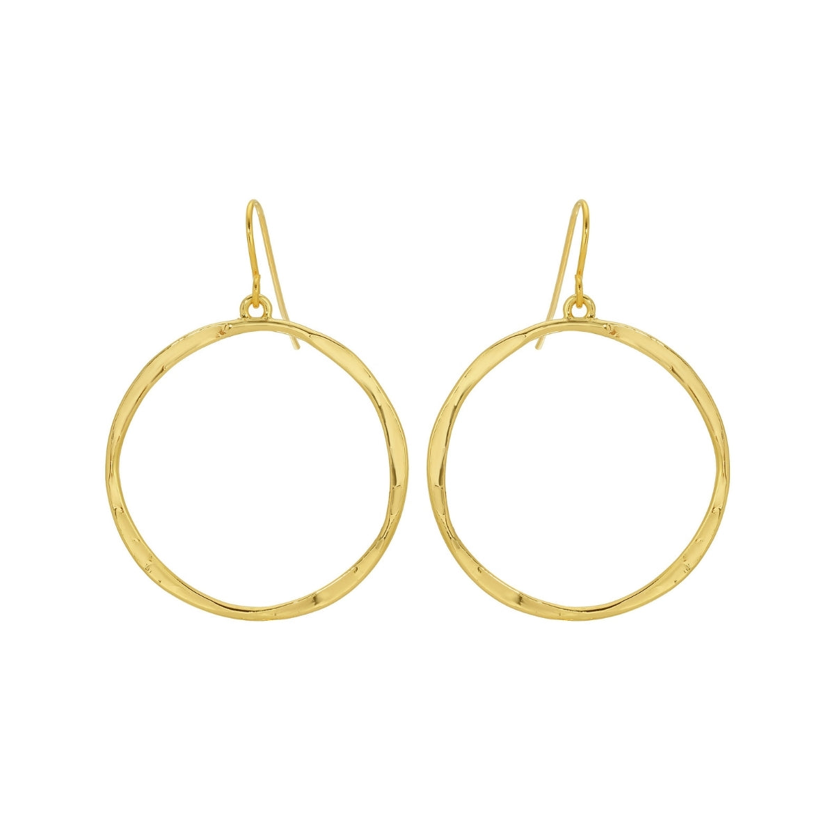 Gold hoop earrings on a white background