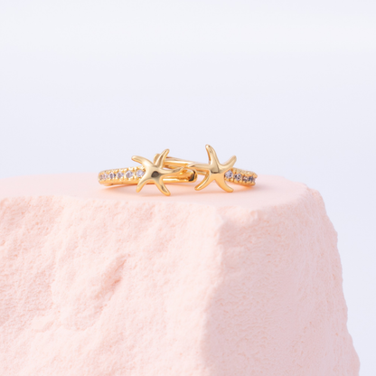 Starfish Accented Pavé Huggies