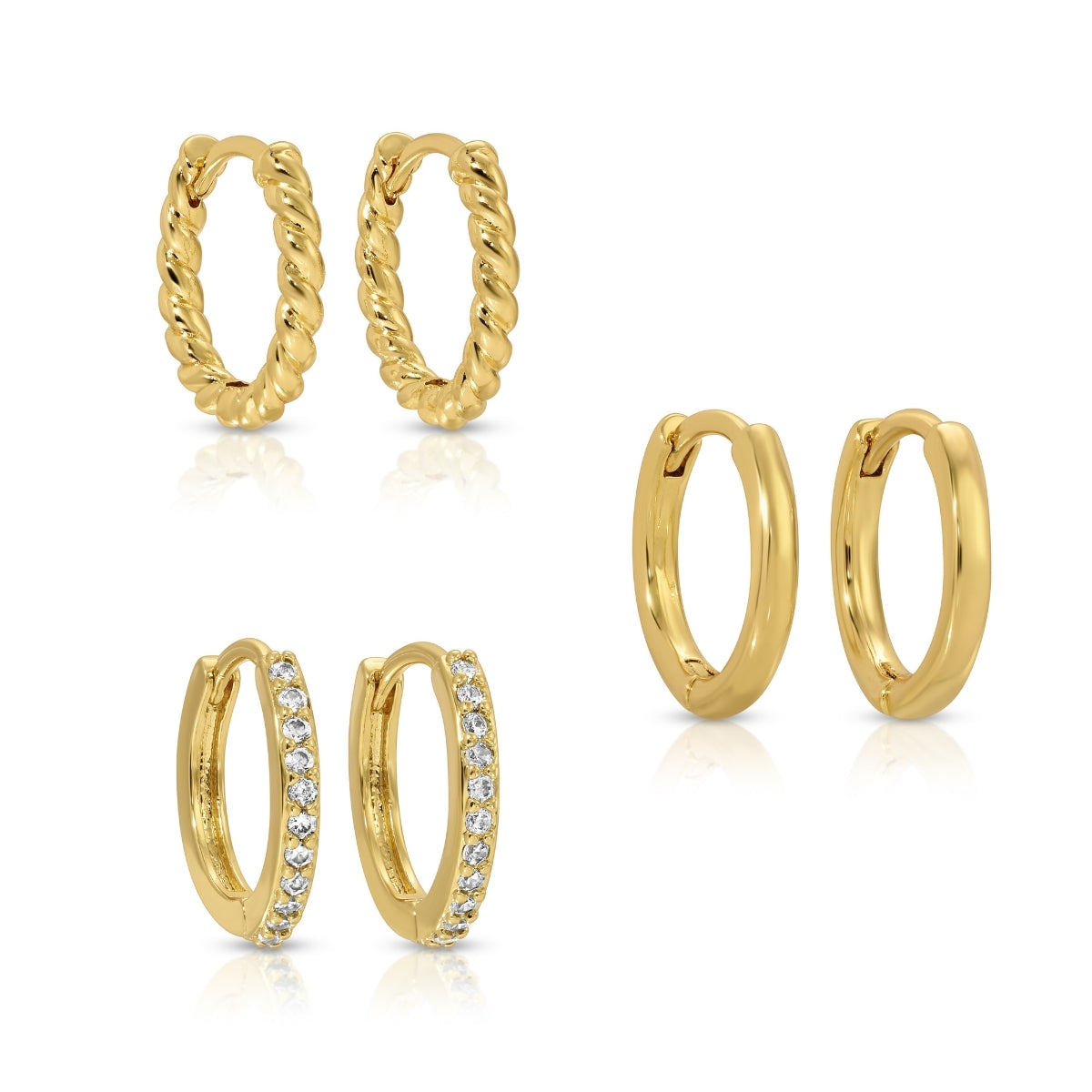 Set of 3 Huggies: Pavé, Plain & Twist