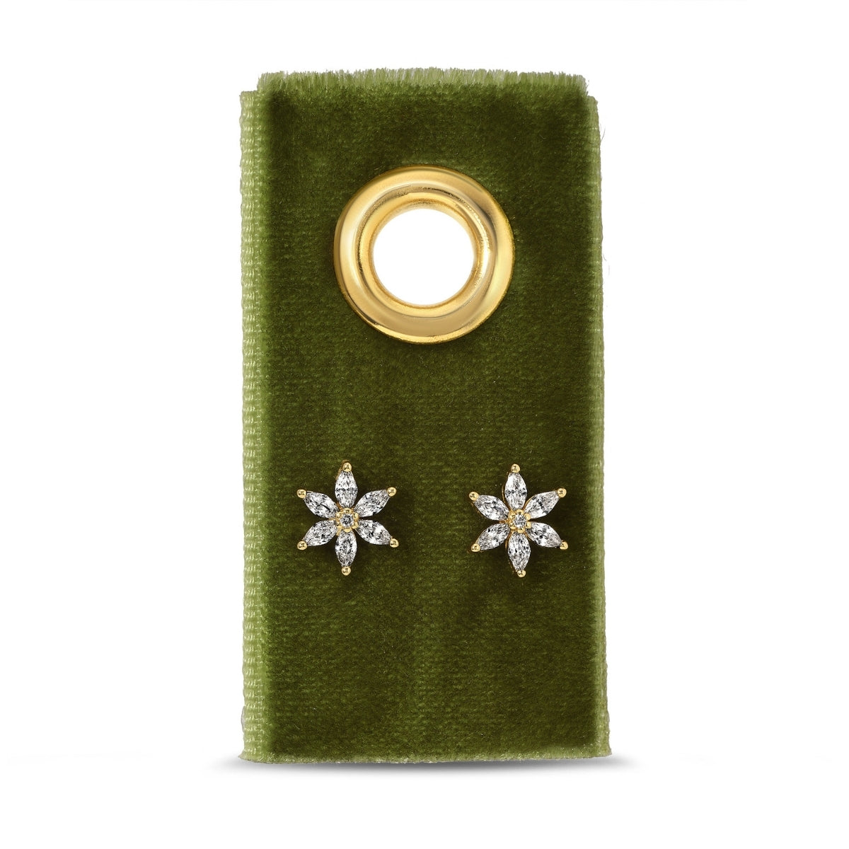 Marquise Cubic Zirconia Flower Studs on Velvet Tag