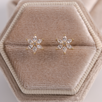 Marquise Cubic Zirconia Flower Studs on Velvet Tag