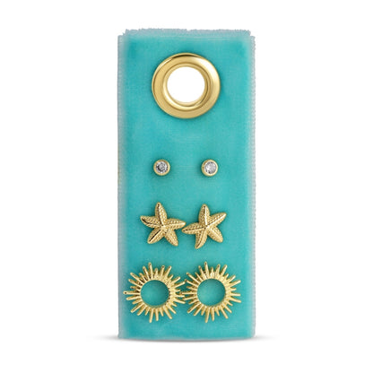 The Sun & Sea Trio | Starfish, Sunburst, and CZ Stud Set