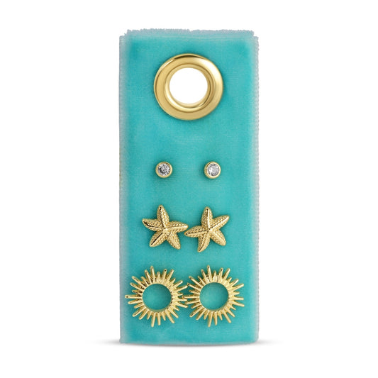 The Sun & Sea Trio | Starfish, Sunburst, and CZ Stud Set