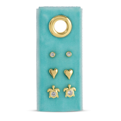 Ocean Love Stud Set | Sparkling Heart, Sea Turtle, and CZ Trio