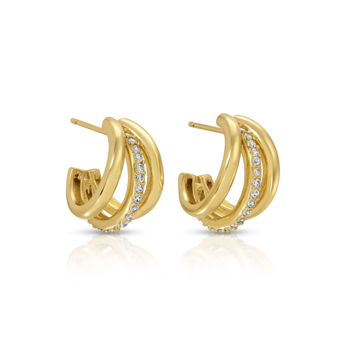 Glistening Triad Hoops with Pavé Accent