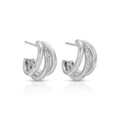 Glistening Triad Hoops with Pavé Accent