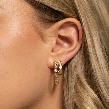 Row of Sparkling CZ Hoop Earrings