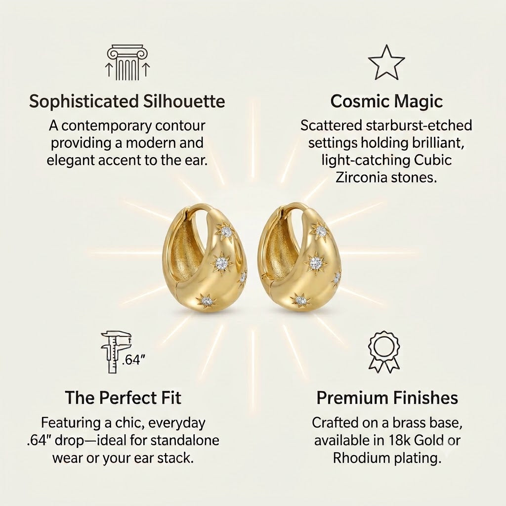 Celestial Starburst Puffed Huggie Hoops