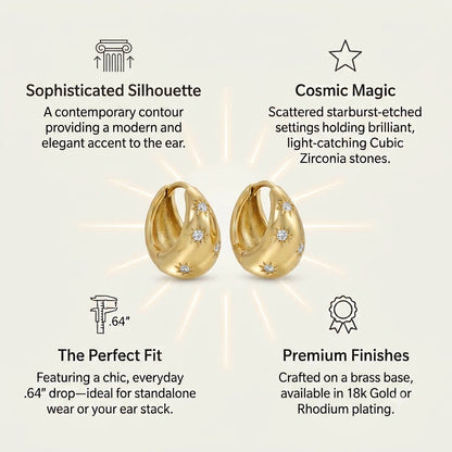 Celestial Starburst Puffed Huggie Hoops
