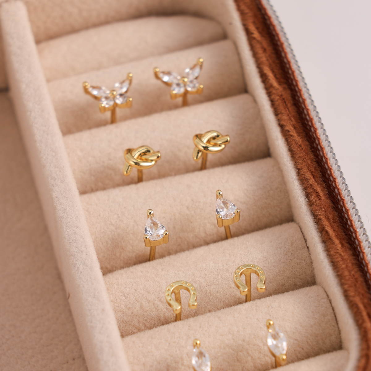 Minimalist Teardrop Faux Diamond Studs on Velvet Tag