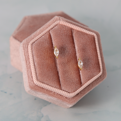 Minimalist Marquise Faux Diamond Studs on Velvet Tag