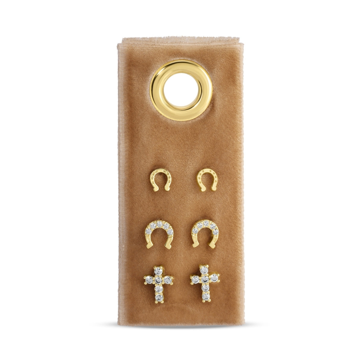 Iconic Elements Trio - Horseshoe & Cross Studs on Velvet Tag