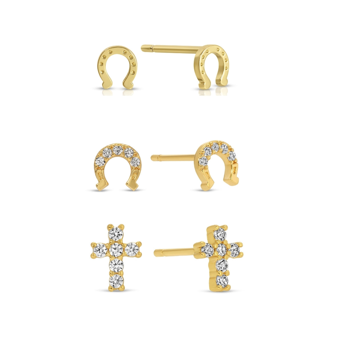 Iconic Elements Trio - Horseshoe & Cross Studs on Velvet Tag