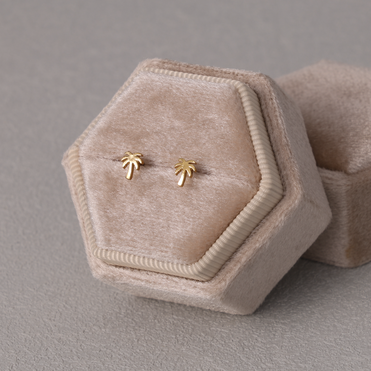 Island Palm Tree Studs on Velvet Tag