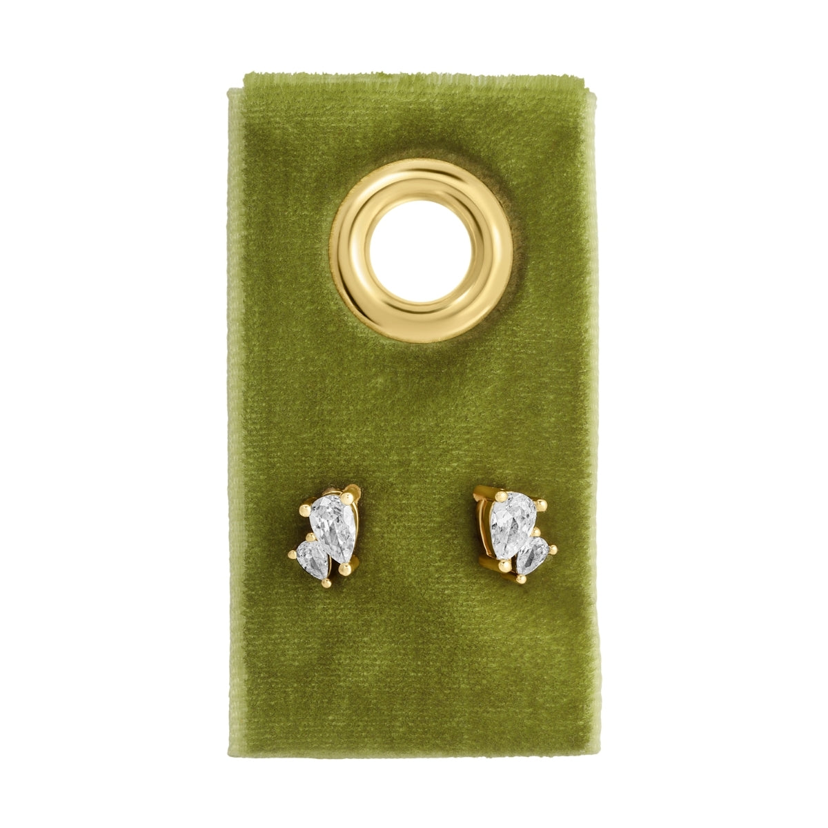 Double Pear-Shaped Cubic Zirconia Studs on Velvet Tag