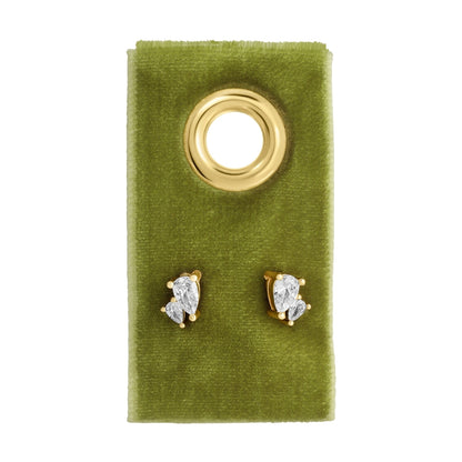 Double Pear-Shaped Cubic Zirconia Studs on Velvet Tag