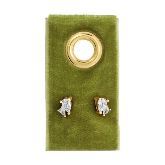 Double Pear-Shaped Cubic Zirconia Studs on Velvet Tag