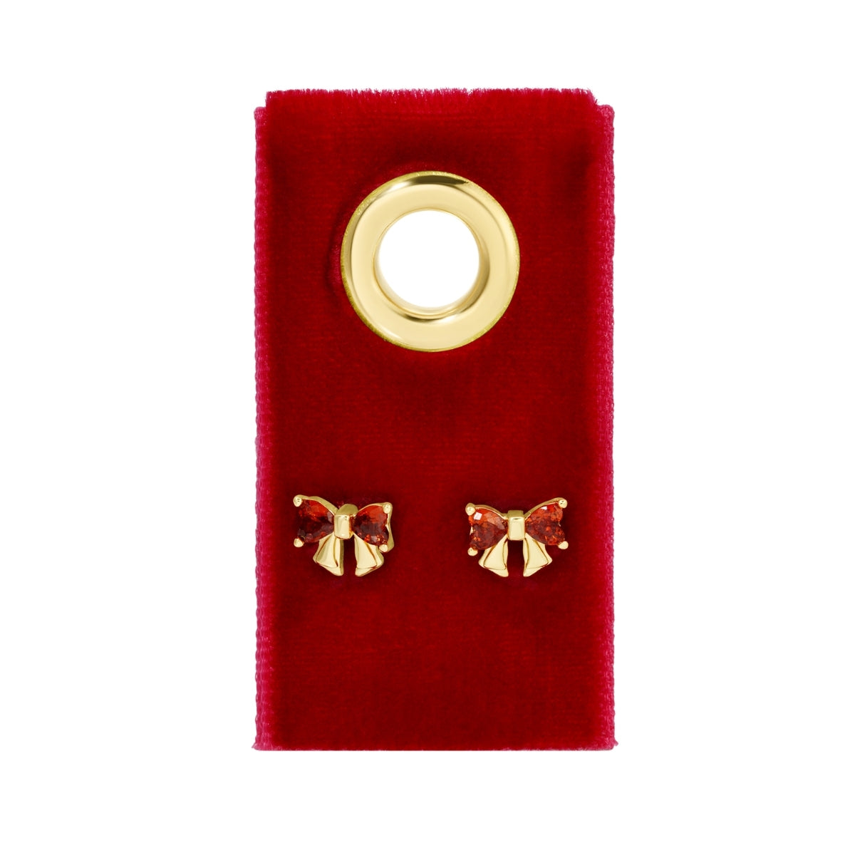 Red Cubic Zirconia Bow Studs on Velvet Tag