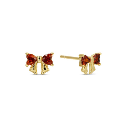 Red Cubic Zirconia Bow Studs on Velvet Tag