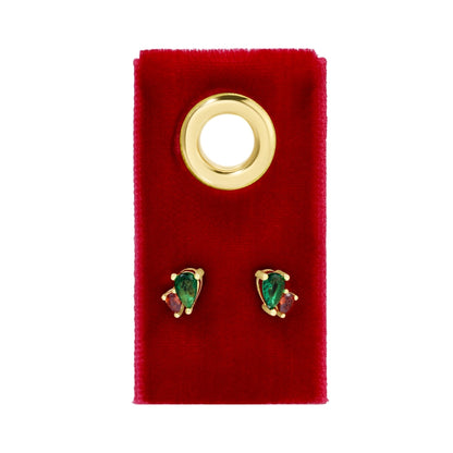Red & Green Pear-Shaped CZ Studs on Velvet Tag