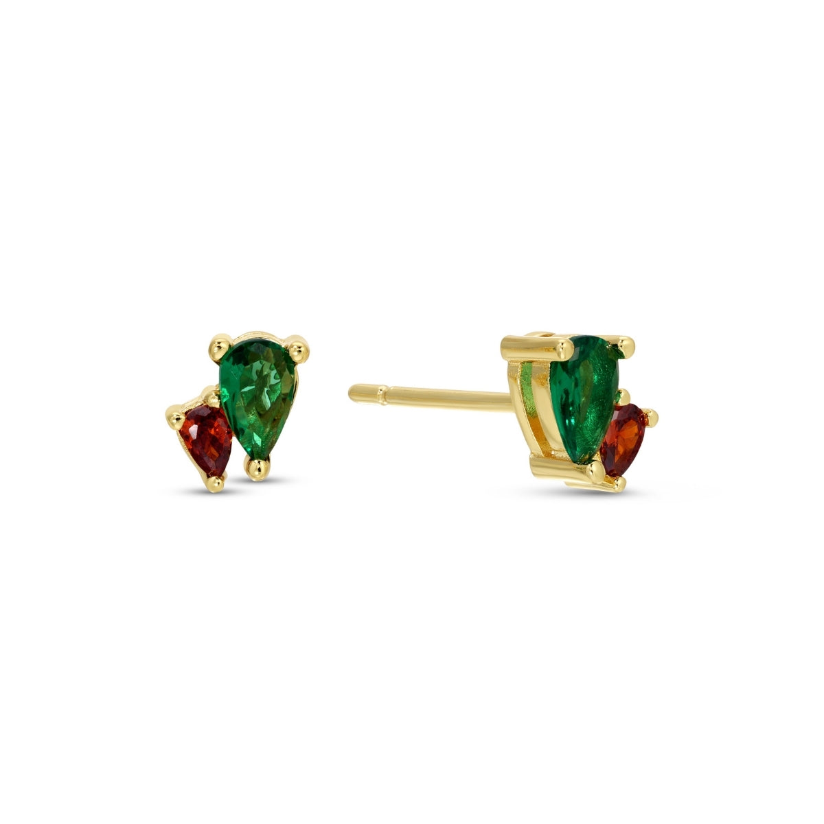 Red & Green Pear-Shaped CZ Studs on Velvet Tag