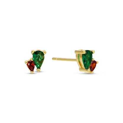Red & Green Pear-Shaped CZ Studs on Velvet Tag