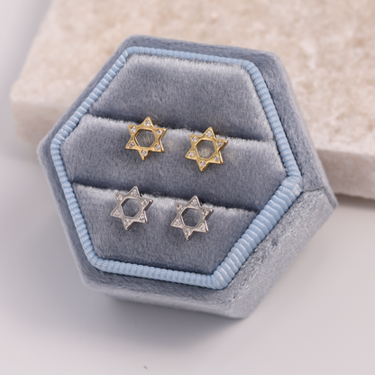 Star of David Stud Earrings on Velvet Tag
