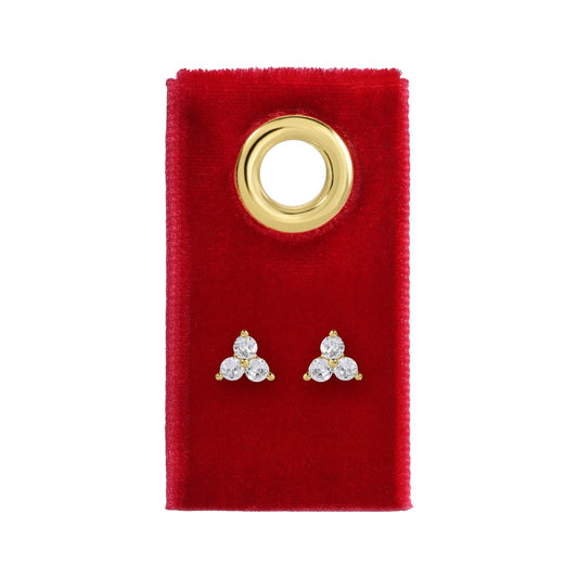 Delicate Triple Cluster Stud Earrings on Red Velvet Tag