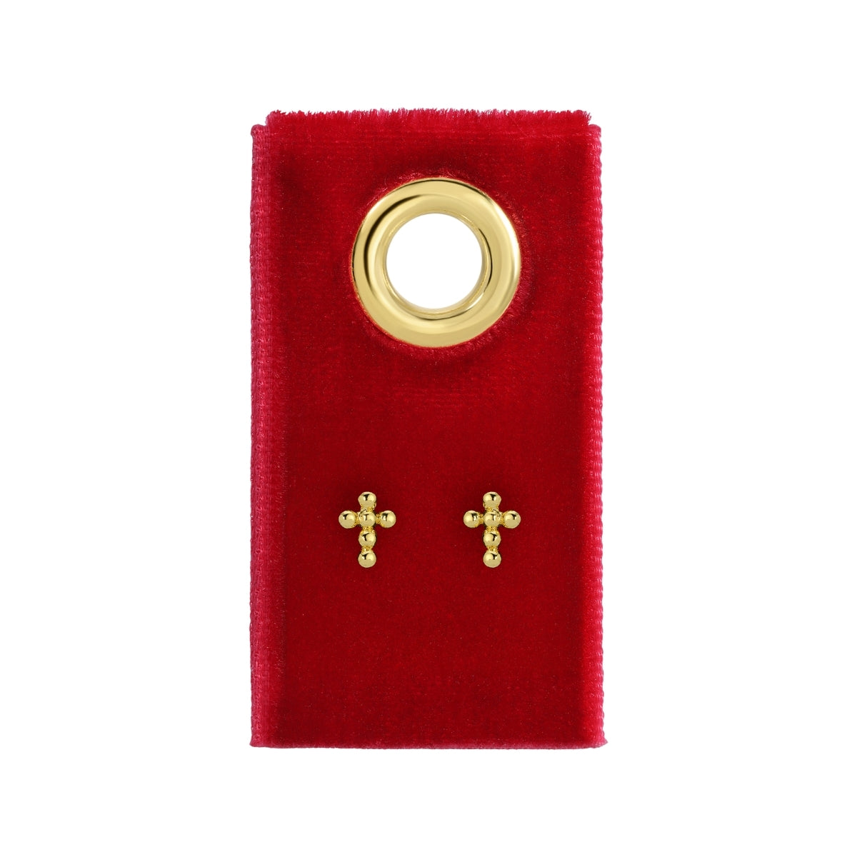 Petite Dot Cross Stud Earrings on Red Velvet Tag