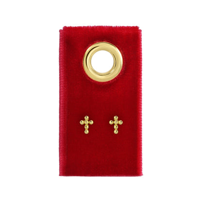 Petite Dot Cross Stud Earrings on Red Velvet Tag
