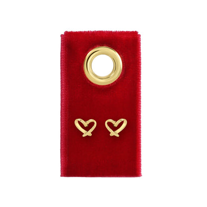 Free Form Heart Stud Earrings on Red Velvet Tag
