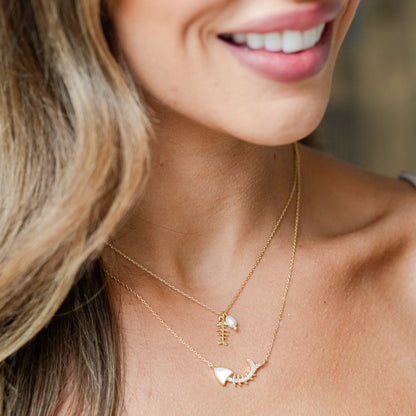 Fish Bone Pendant Necklace with Freshwater Pearl
