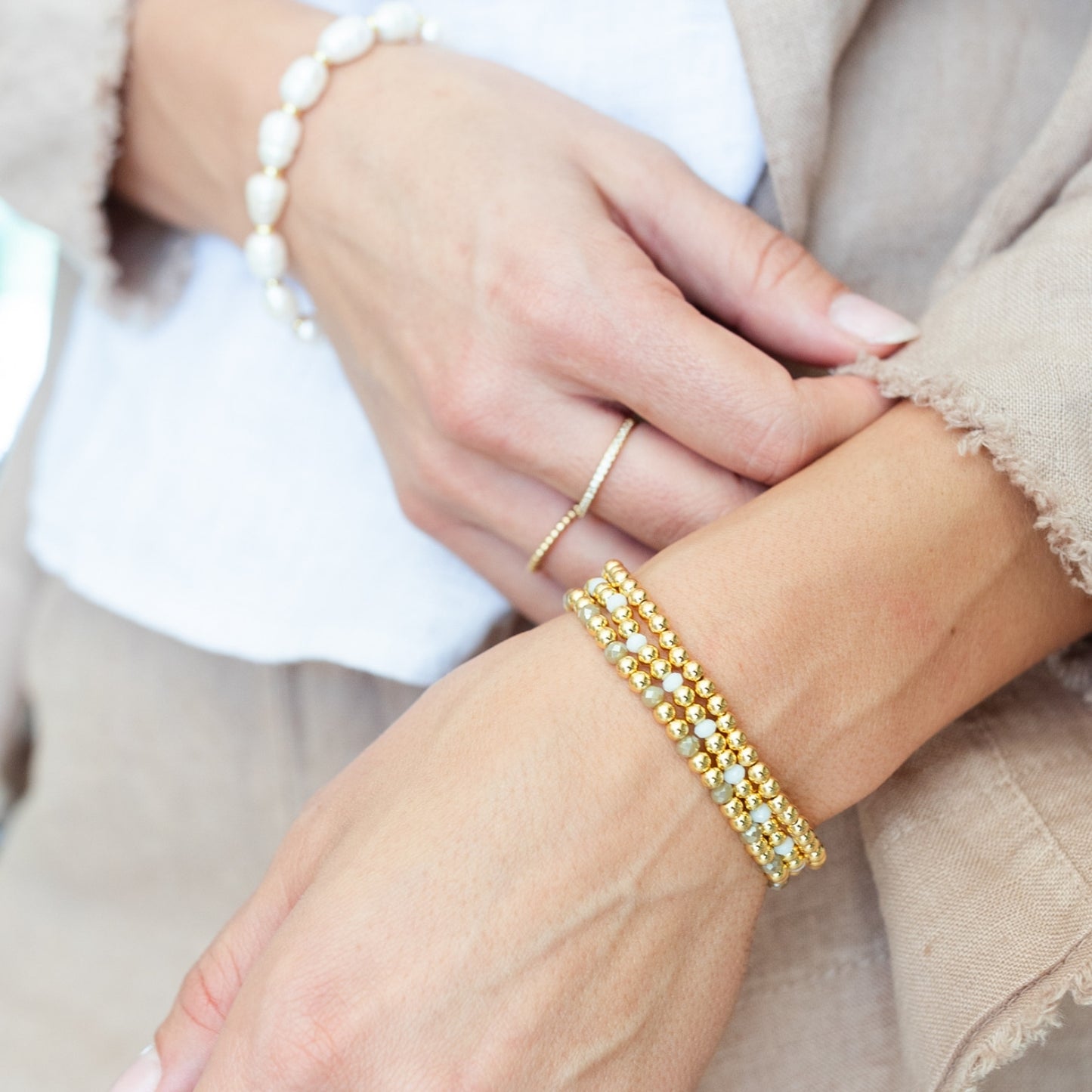 Set/12 4mm Bead & Crystal Stretch Bracelets