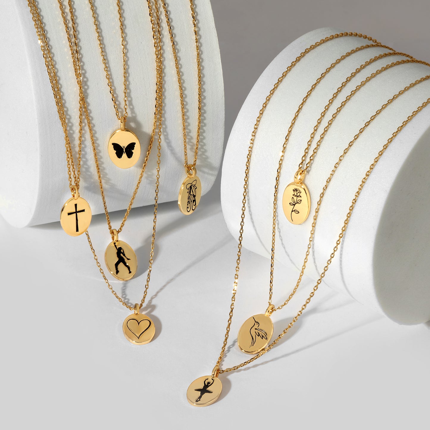 Etched Cross Oval Pendant Necklace