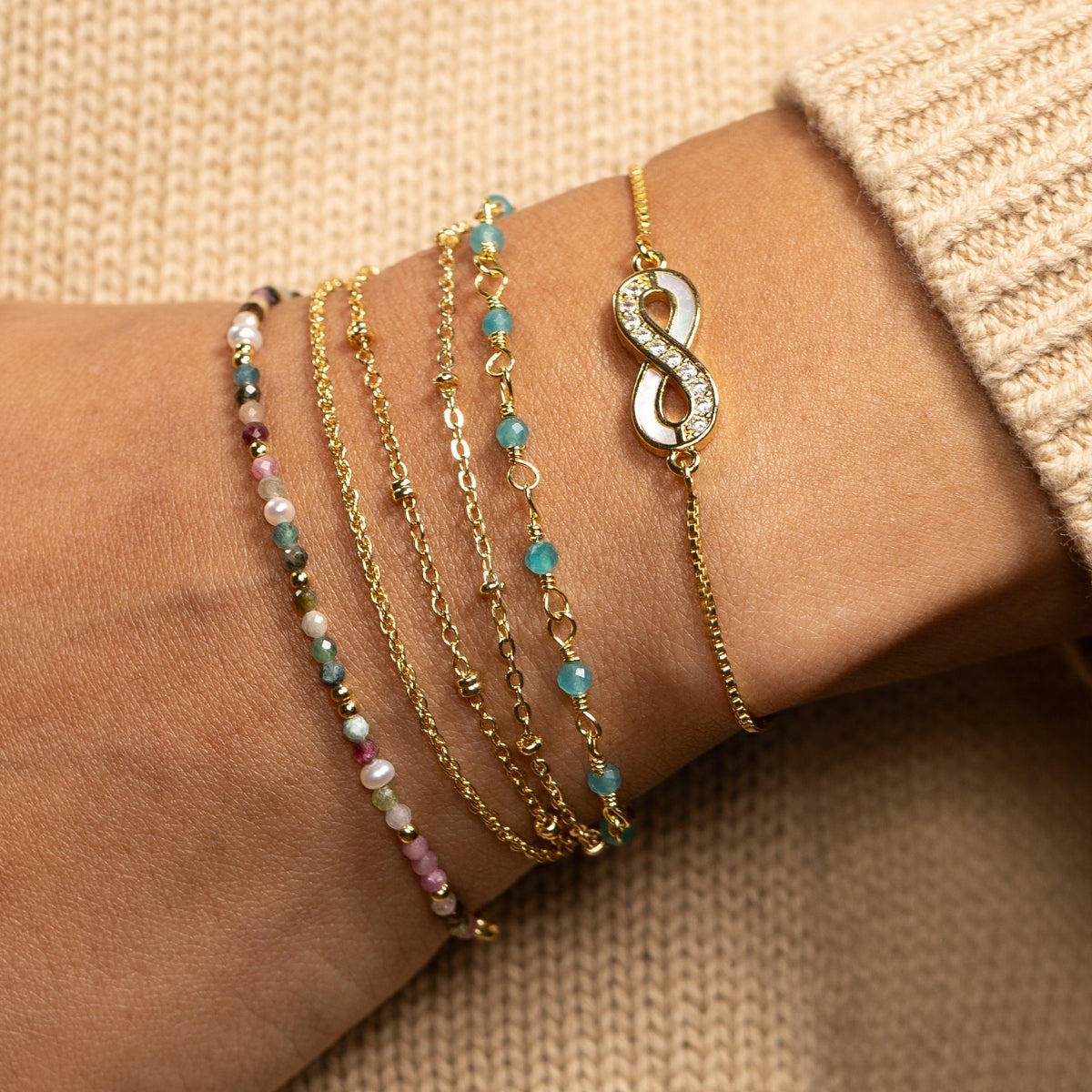 Layered Delicate Stone Pulley Bracelet