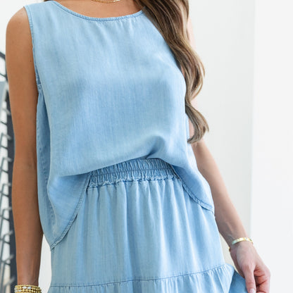 Lyocell Tiered Skirt with Scrunchie Waist