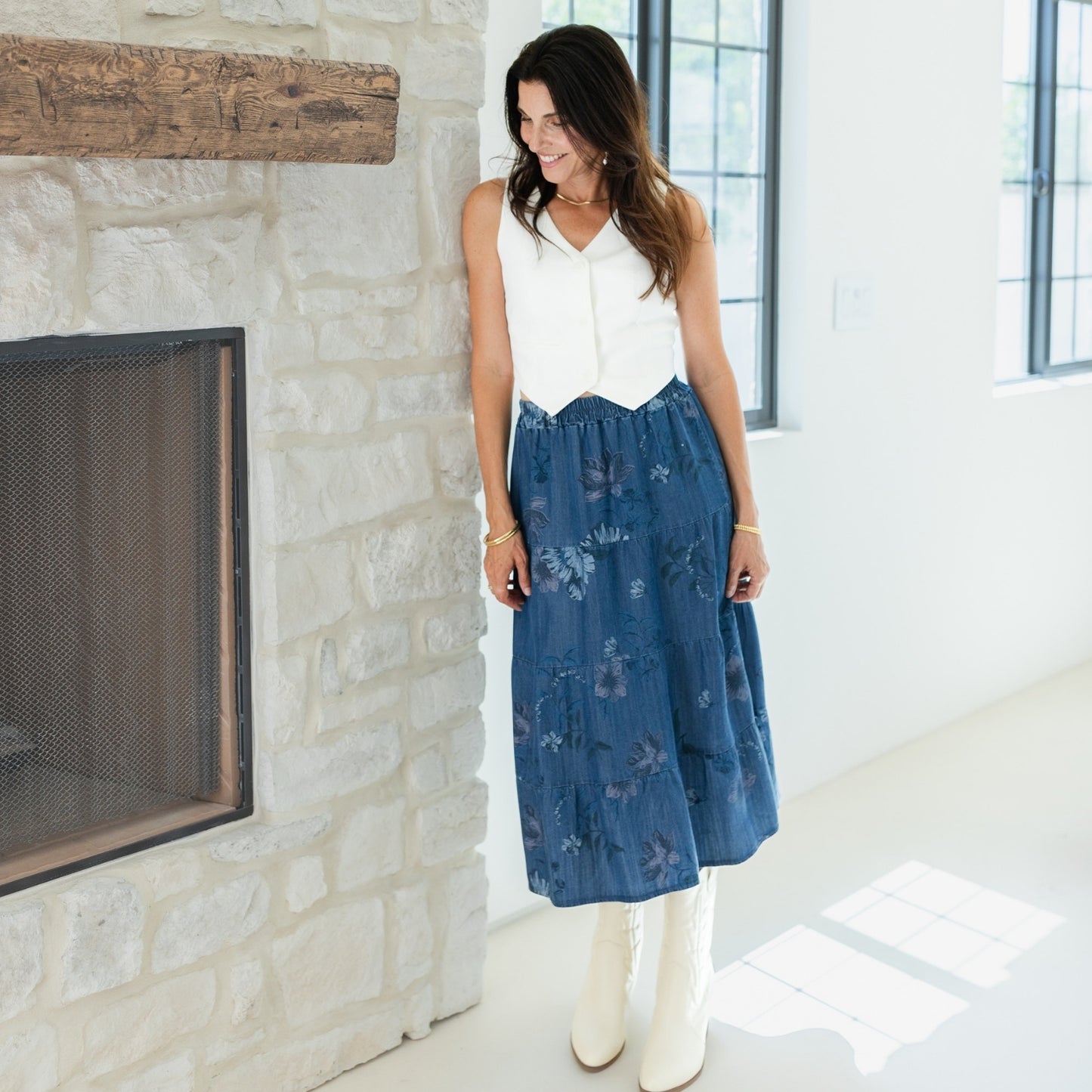 Lyocell Tiered Skirt with Scrunchie Waist