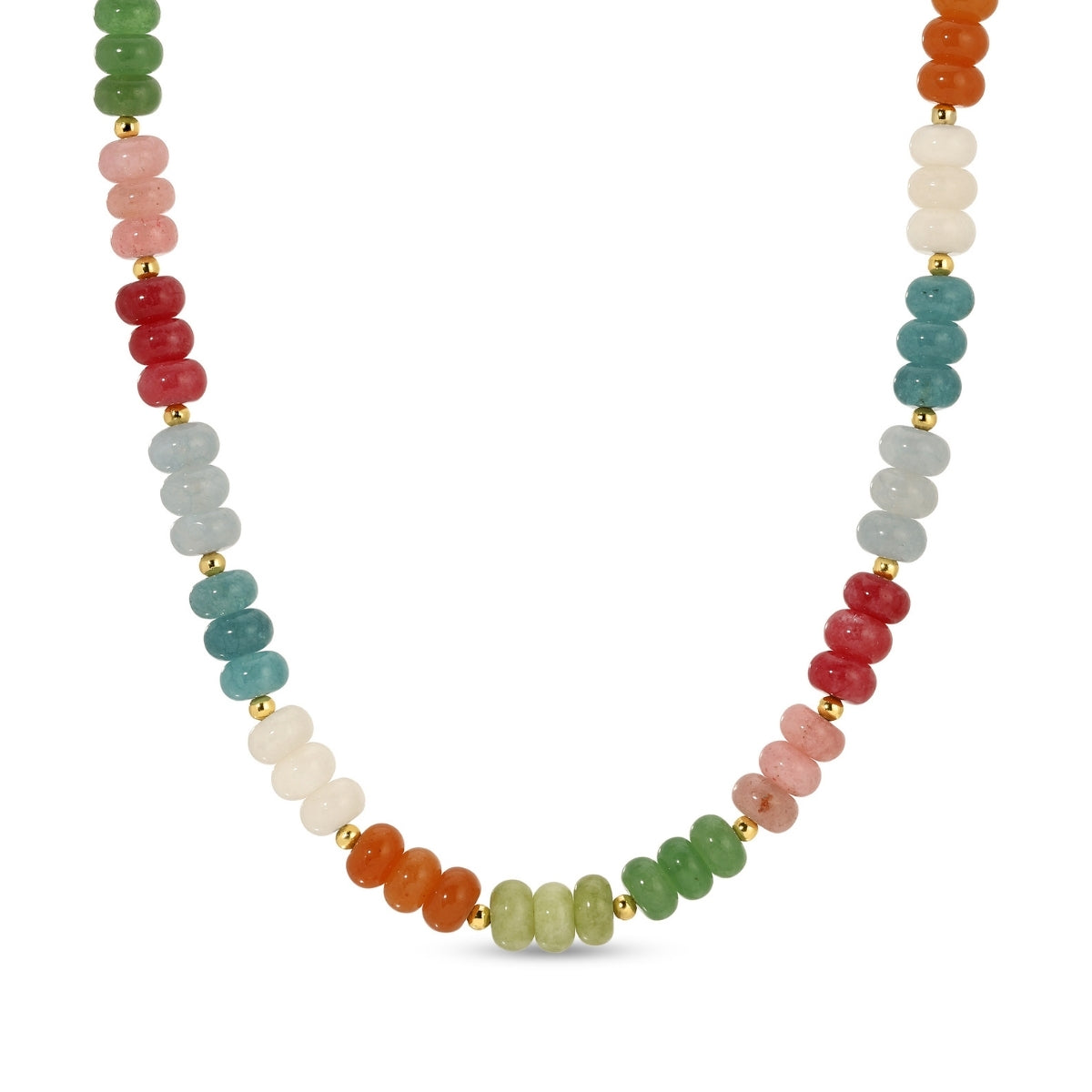 Necklace with multicolored beads on a white background